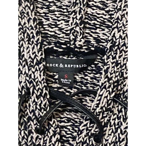 Rock & Republic Pull Over Hoodie cable knit sweater Small Black Gray - Picture 11 of 12